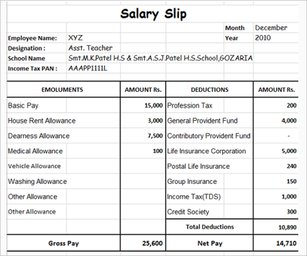 format for drivers salary slip template